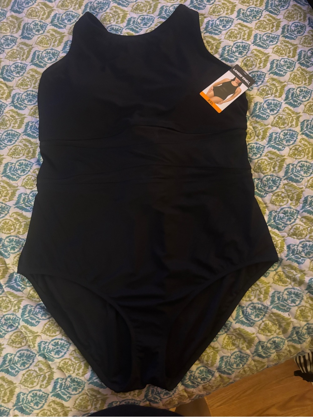 NWT Lands' End Black High Neck One-Piece Swimsuit (XXL)